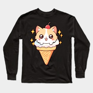 Cute Kawaii Ice Cream Kitten Long Sleeve T-Shirt